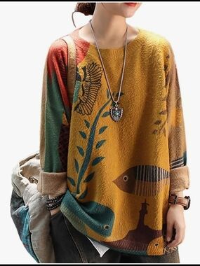 Women's Sweater Oversized Cozy Pullover Cotton & Wool Medium